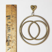 Vintage Hoop Drop Earrings With Heart Stud, Abstract Metal Hoop Drop Stud Earrings, Bronze Toned Earrings With Heart Stud and Circle Design