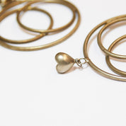 Vintage Hoop Drop Earrings With Heart Stud, Abstract Metal Hoop Drop Stud Earrings, Bronze Toned Earrings With Heart Stud and Circle Design