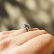 Vintage 14K White Gold Filagree Ring With Sapphire Gemstone, Beautiful White Gold Ring With Cut Out Detail and Blue Stone, Sapphire Ring
