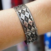 Vintage Sterling Silver Filagree Link Bracelet Made In Palestine, Silver Link Bracelet With Flower Details, Silver Link Bracelet