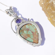 Vintage Italian Sterling Silver Turquoise and Amethyst Necklace, Unique Turquoise Necklace With Amethyst Gemstone, Italian Made Necklace