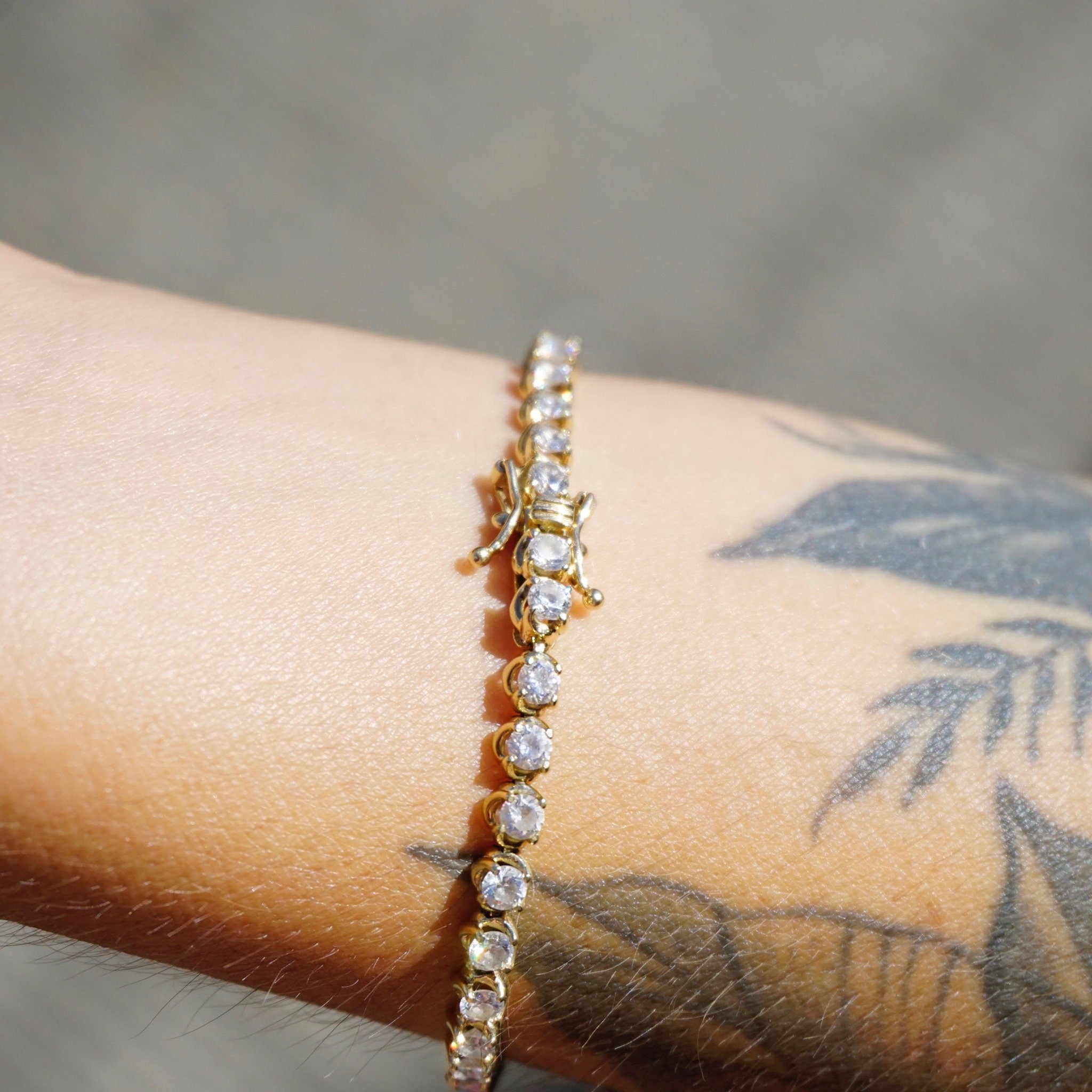 Vintage 14K Diamonique Cubic Zirconia Tennis Bracelet, Beautiful 8 inch Gold and Diamond Tennis Bracelet, Gold Tennis Bracelet Made In Korea