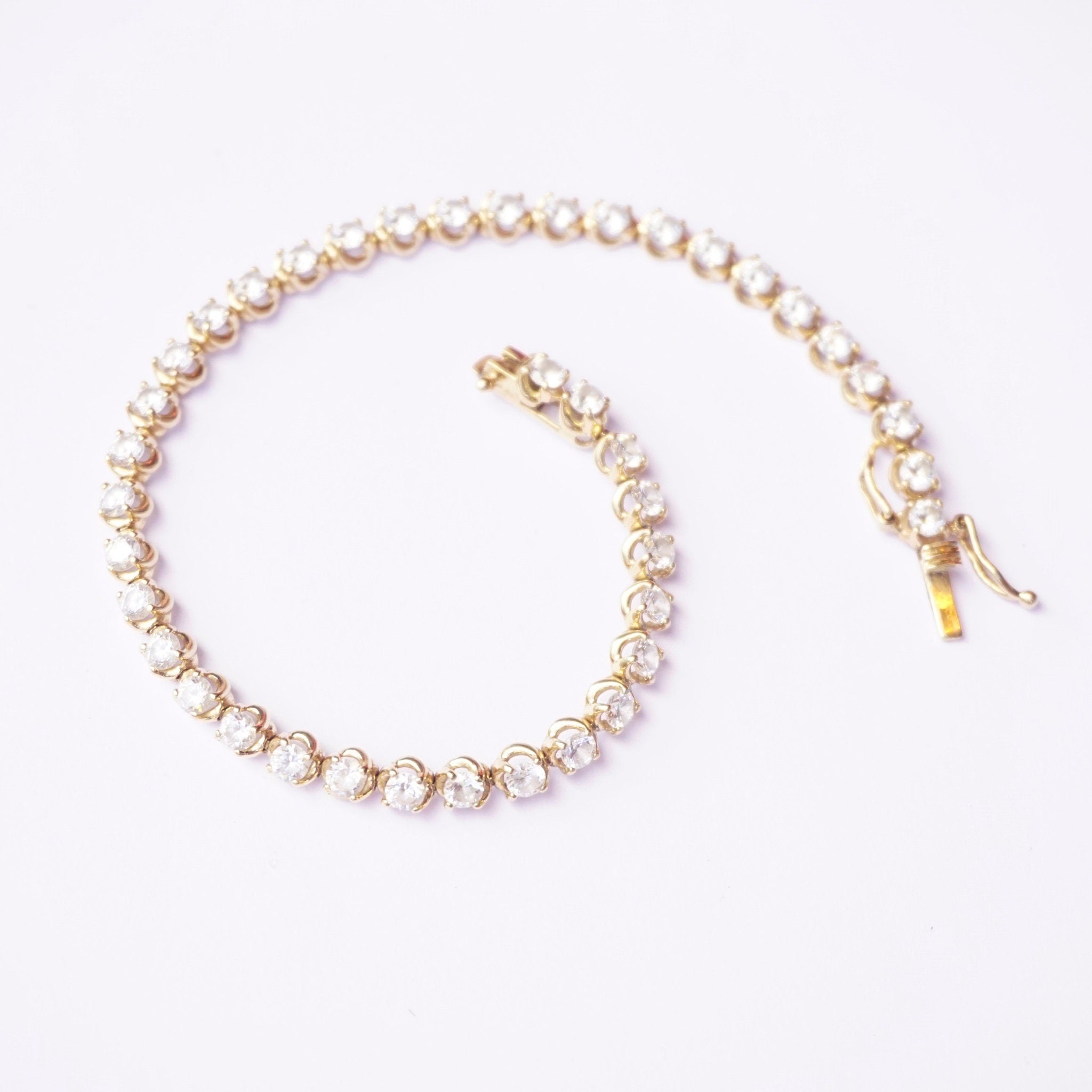 Vintage 14K Diamonique Cubic Zirconia Tennis Bracelet, Beautiful 8 inch Gold and Diamond Tennis Bracelet, Gold Tennis Bracelet Made In Korea