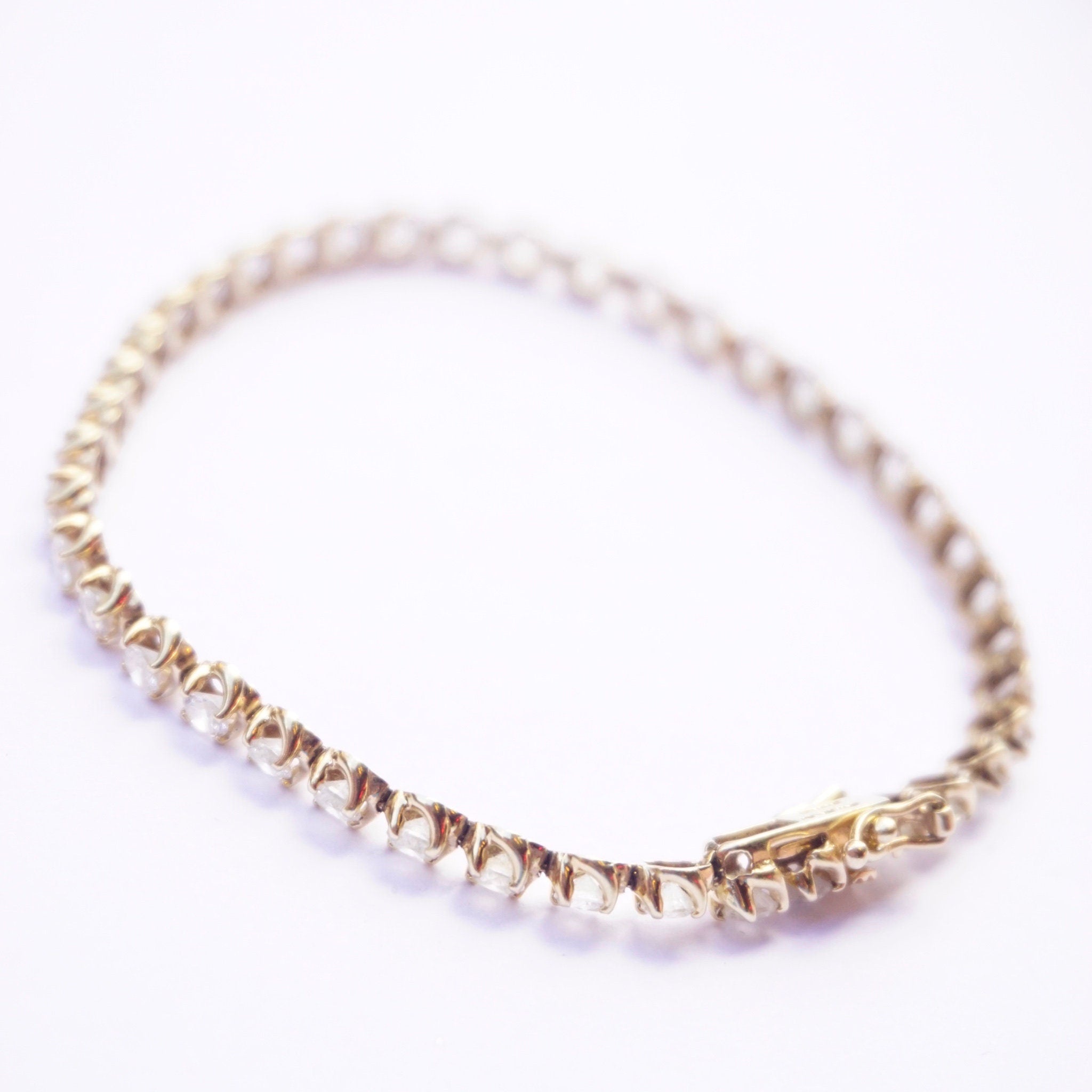 Vintage 14K Diamonique Cubic Zirconia Tennis Bracelet, Beautiful 8 inch Gold and Diamond Tennis Bracelet, Gold Tennis Bracelet Made In Korea