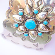Vintage Turquoise Nickel Silver Bell Belt Buckle, Rectangle Cowboy Belt Buckle, Unique Southwest Turquoise Belt Buckle, Silver Belt Buckle