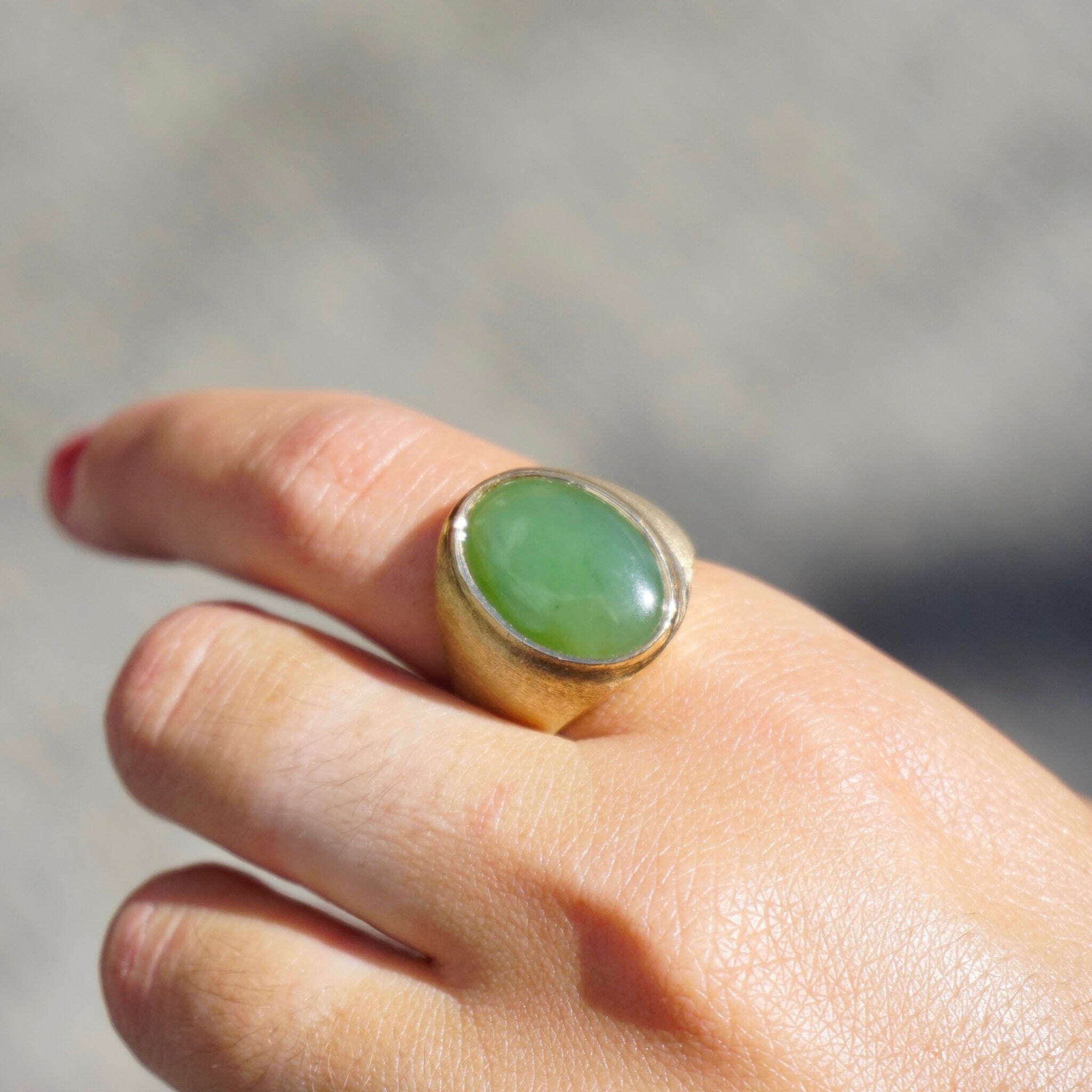 Vintage 14K Gold Green Aventurine Ring, Solid Gold Ring With Aventurine Gemstone, Unique Gold Ring With Green Stone, Size 8 US Gold Ring