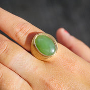 Vintage 14K Gold Green Aventurine Ring, Solid Gold Ring With Aventurine Gemstone, Unique Gold Ring With Green Stone, Size 8 US Gold Ring