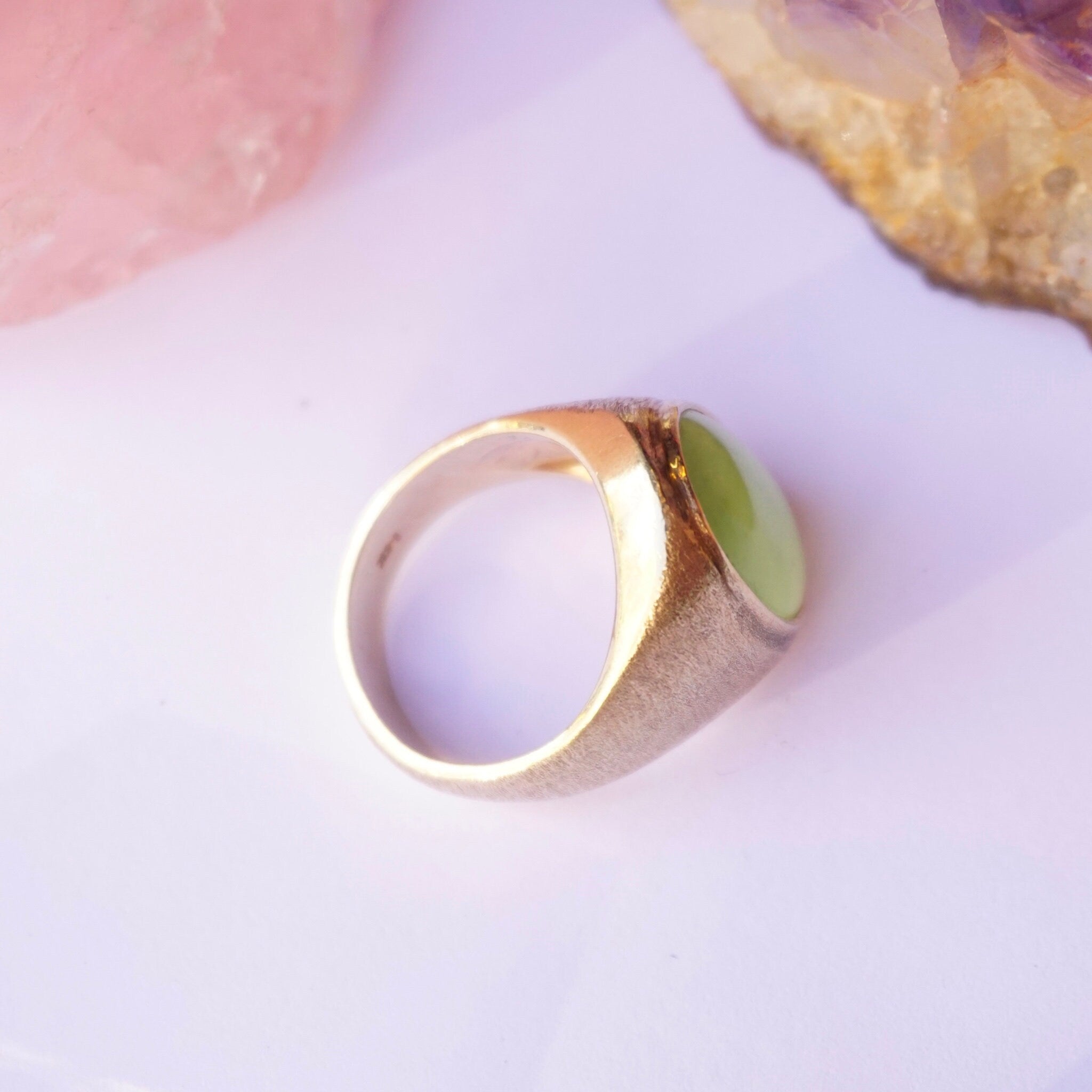 Vintage 14K Gold Green Aventurine Ring, Solid Gold Ring With Aventurine Gemstone, Unique Gold Ring With Green Stone, Size 8 US Gold Ring