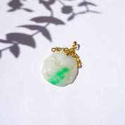 Vintage 18K Moss in Snow Jade Pendant, Beautiful Natural Jadeite Pendant With Gold Details, Abstract White/Green Jade Pendant, 18K Necklace