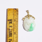 Vintage 18K Moss in Snow Jade Pendant, Beautiful Natural Jadeite Pendant With Gold Details, Abstract White/Green Jade Pendant, 18K Necklace