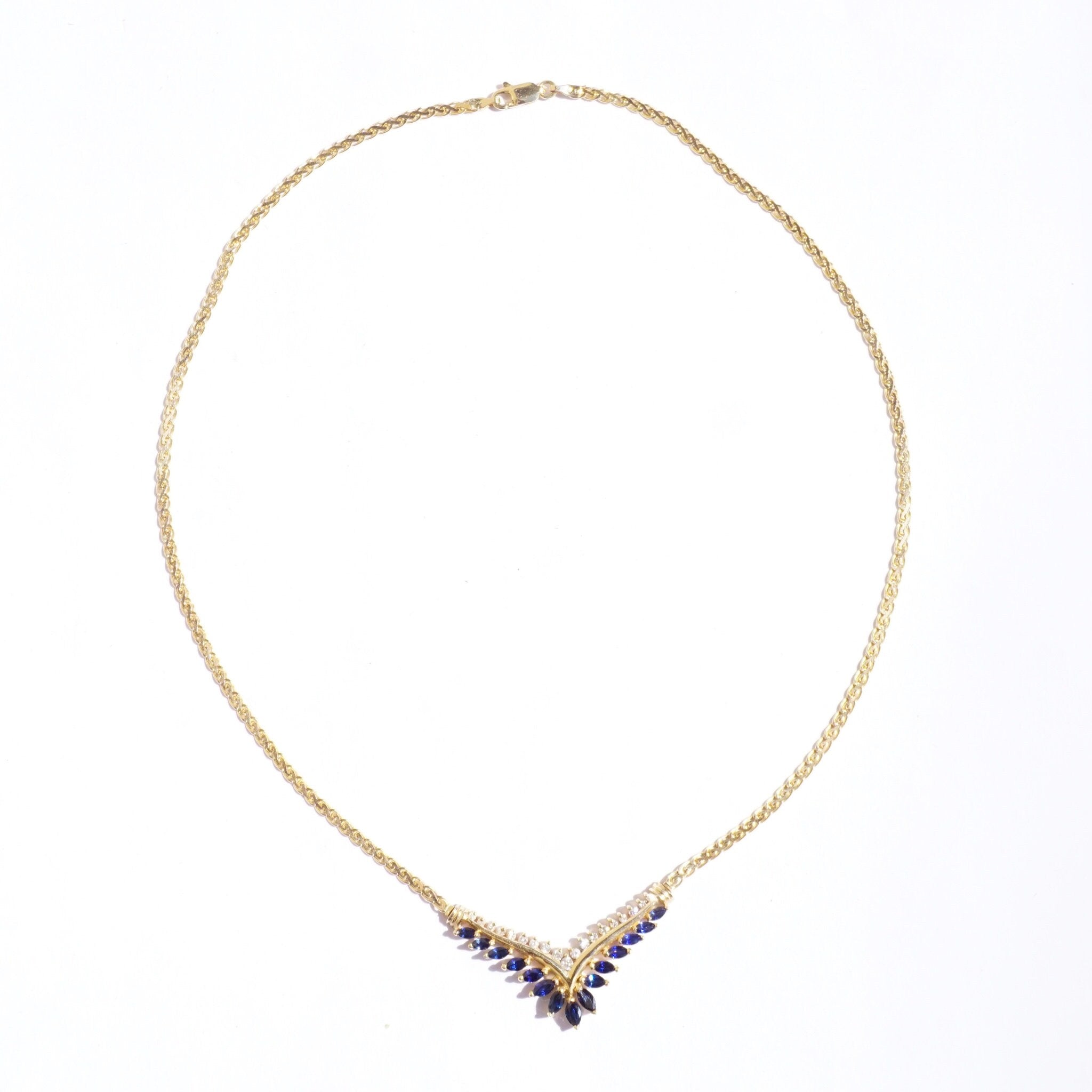 Vintage 14k Gold Sapphire and Diamond Choker Necklace, Elegant Gold Necklace With Diamonds and Sapphire Stones, BJ Gold Choker Necklace