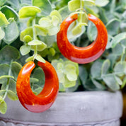 Vintage Bakelite Hoop Earrings, Red and Orange Marbled Bakelite Earrings, 1960's Style Hoop Earrings, Unique Hoop Earrings