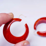 Vintage Bakelite Hoop Earrings, Red and Orange Marbled Bakelite Earrings, 1960's Style Hoop Earrings, Unique Hoop Earrings
