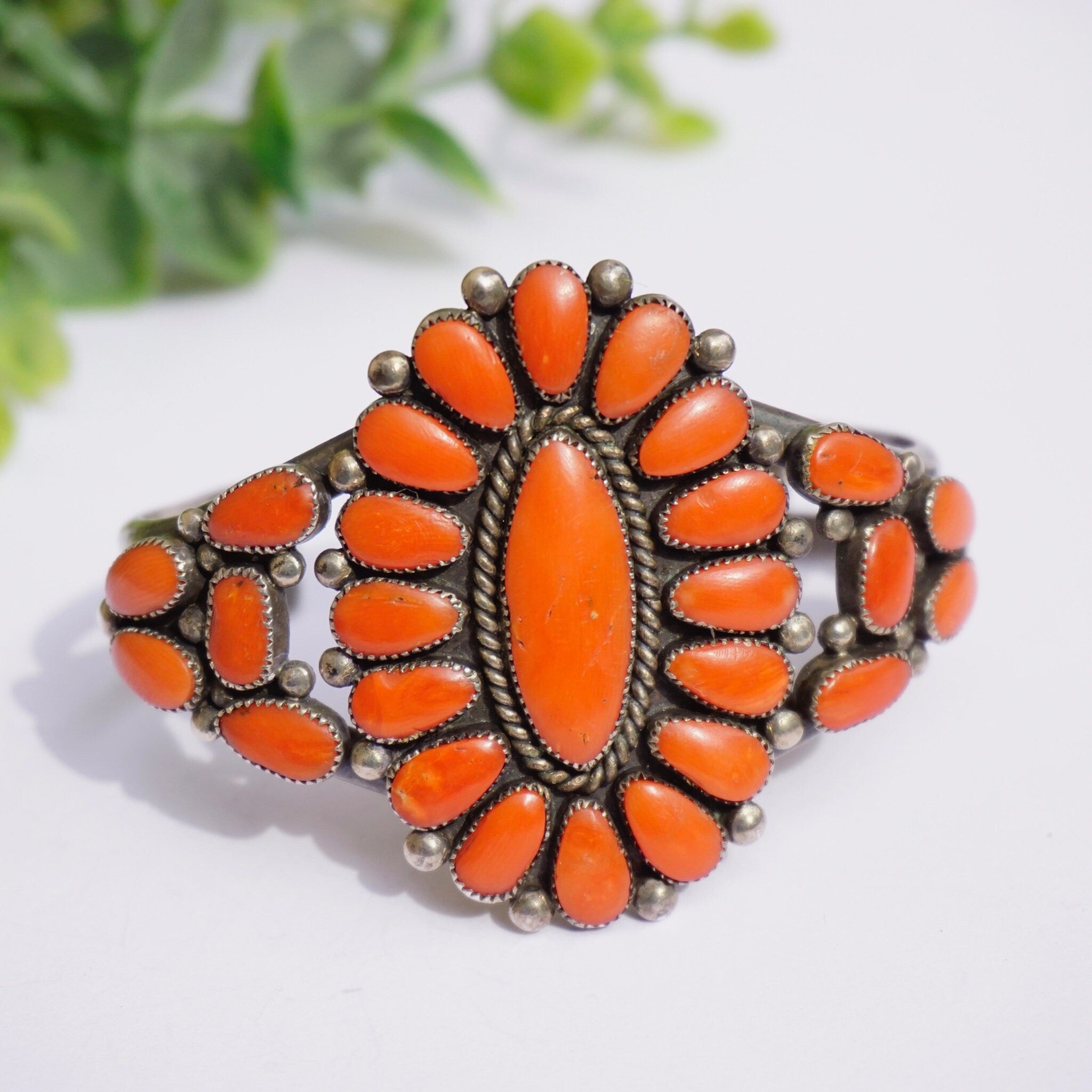 Navajo Coral Bracelet Cuff, Old Pawn Jewelry