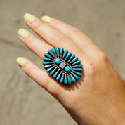 Vintage Zuni/Navajo Sterling Silver Turquoise Ring Signed Lee Wood, Old Pawn Native American Multi-Stone Turquoise Ring,