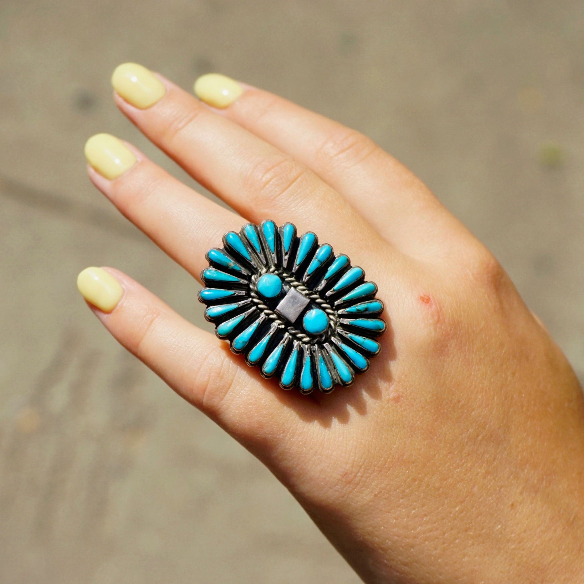 Vintage Zuni/Navajo Sterling Silver Turquoise Ring Signed Lee Wood, Old Pawn Native American Multi-Stone Turquoise Ring,
