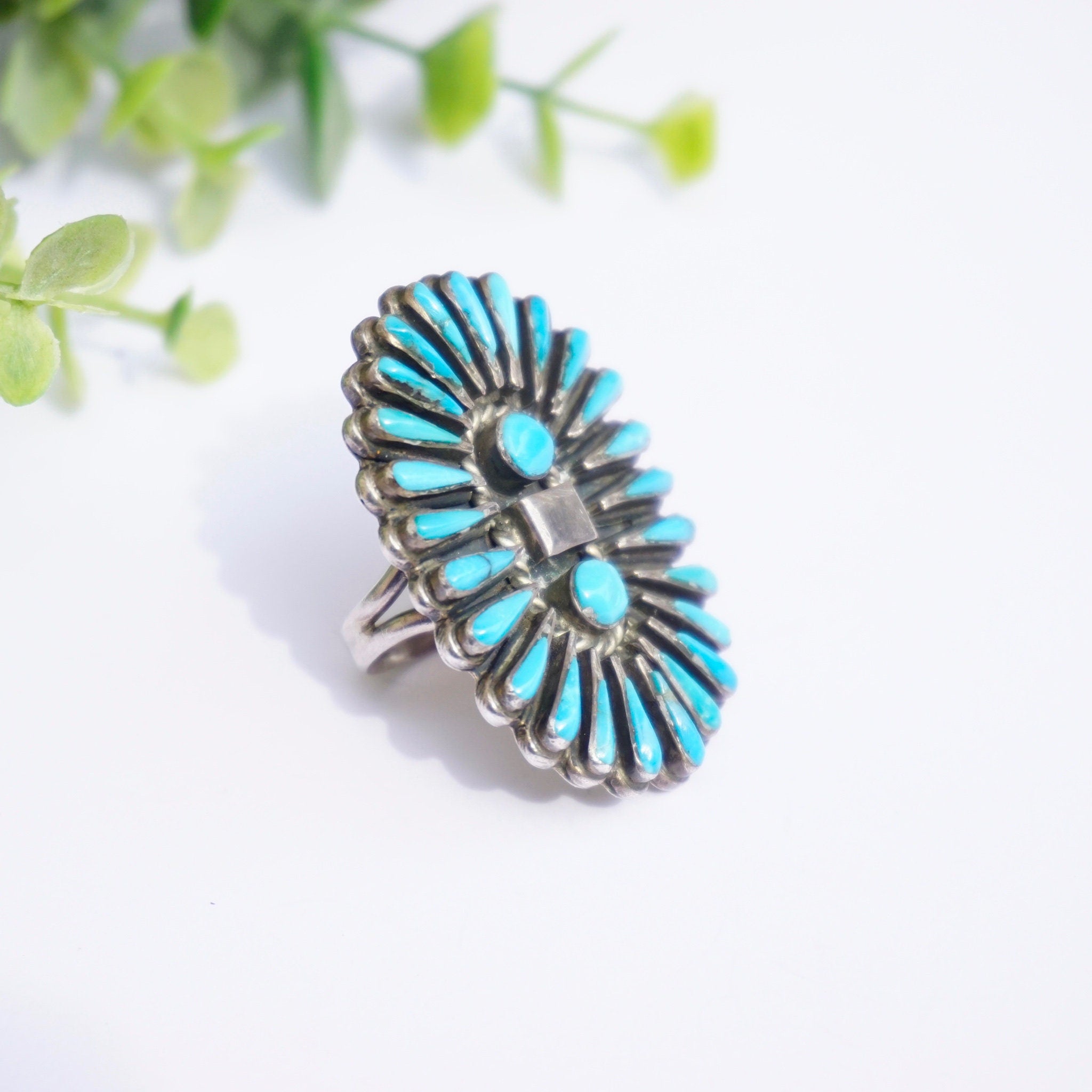 Vintage Zuni/Navajo Sterling Silver Turquoise Ring Signed Lee Wood, Old Pawn Native American Multi-Stone Turquoise Ring,