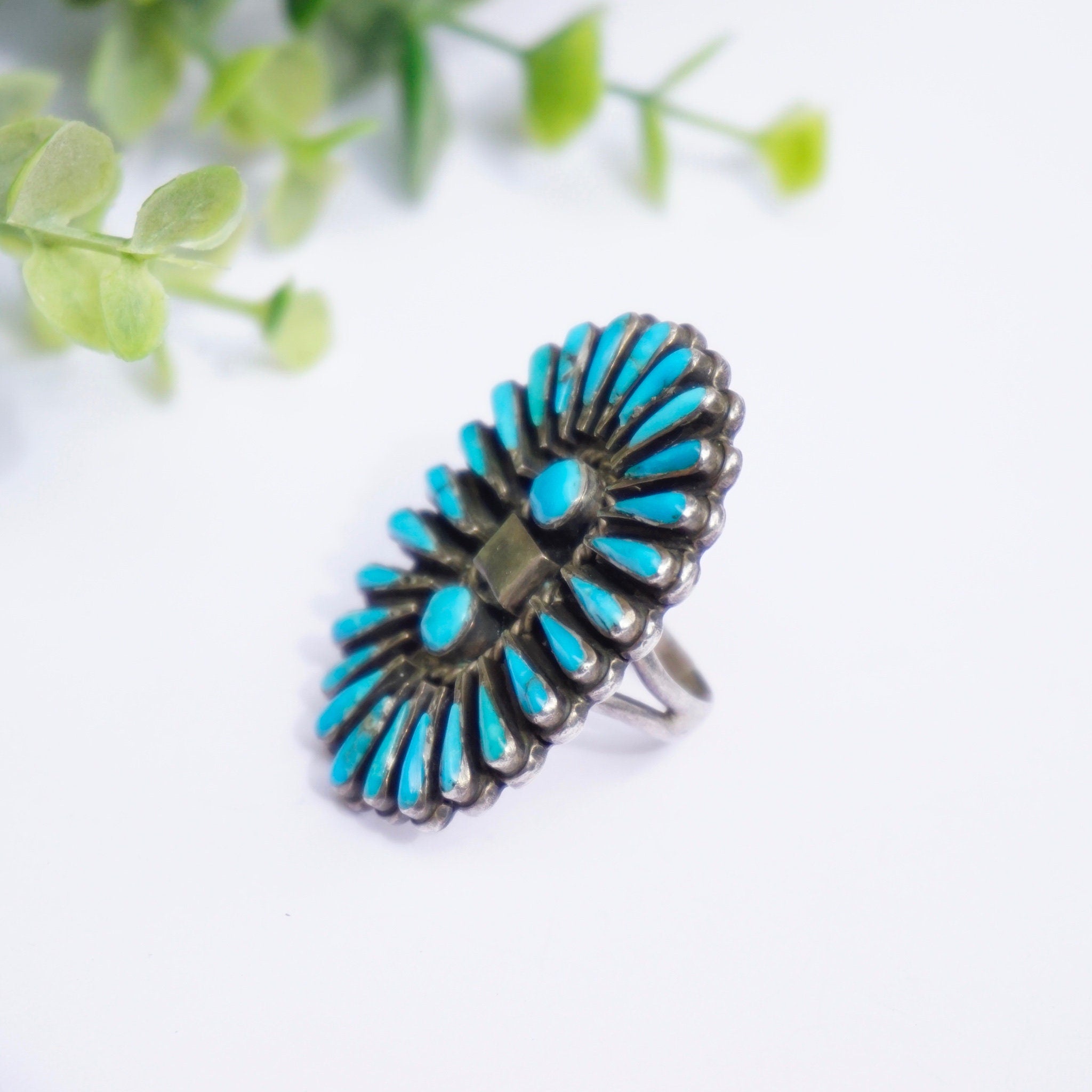 Vintage Zuni/Navajo Sterling Silver Turquoise Ring Signed Lee Wood, Old Pawn Native American Multi-Stone Turquoise Ring,