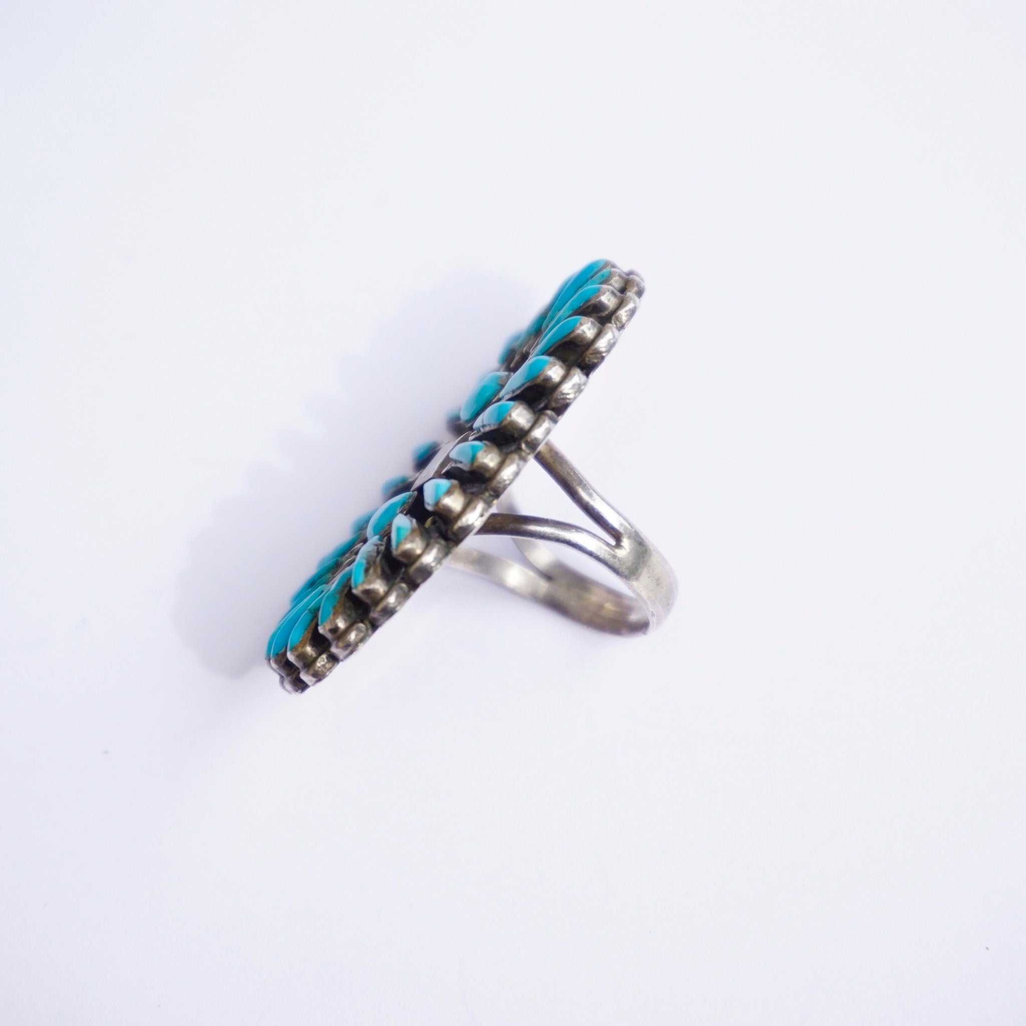 Vintage Zuni/Navajo Sterling Silver Turquoise Ring Signed Lee Wood, Old Pawn Native American Multi-Stone Turquoise Ring,