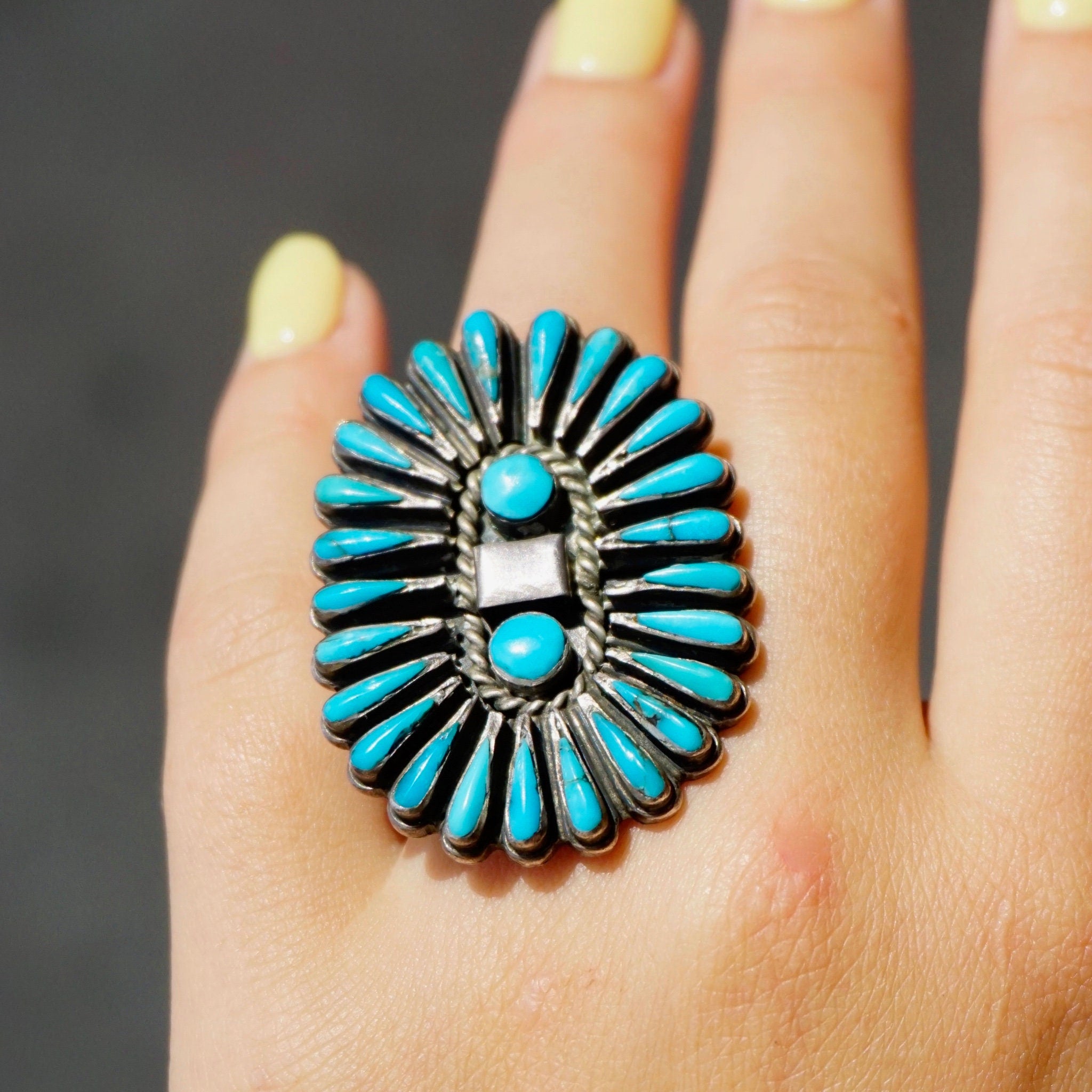 Vintage Zuni/Navajo Sterling Silver Turquoise Ring Signed Lee Wood, Old Pawn Native American Multi-Stone Turquoise Ring,