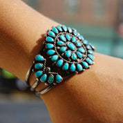 Vintage Native American Sterling Silver Turquoise Cluster Bracelet Cuff, Navajo/Zuni Silver Cuff With Turquoise Stones, Old Pawn Jewelry