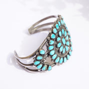 Vintage Native American Sterling Silver Turquoise Cluster Bracelet Cuff, Navajo/Zuni Silver Cuff With Turquoise Stones, Old Pawn Jewelry