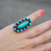 Vintage Native American Sterling Silver Turquoise Ring, Elongated Navajo/Zuni Multi-Color Turquoise and Silver Ring, Petite Old Pawn Ring