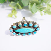 Vintage Native American Sterling Silver Turquoise Ring, Elongated Navajo/Zuni Multi-Color Turquoise and Silver Ring, Petite Old Pawn Ring