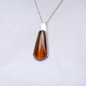 Vintage Natural Amber Sterling Silver Pendant, Beautiful Silver Pendant With Large Amber Stone, Unique Amber Pendant Set In Silver