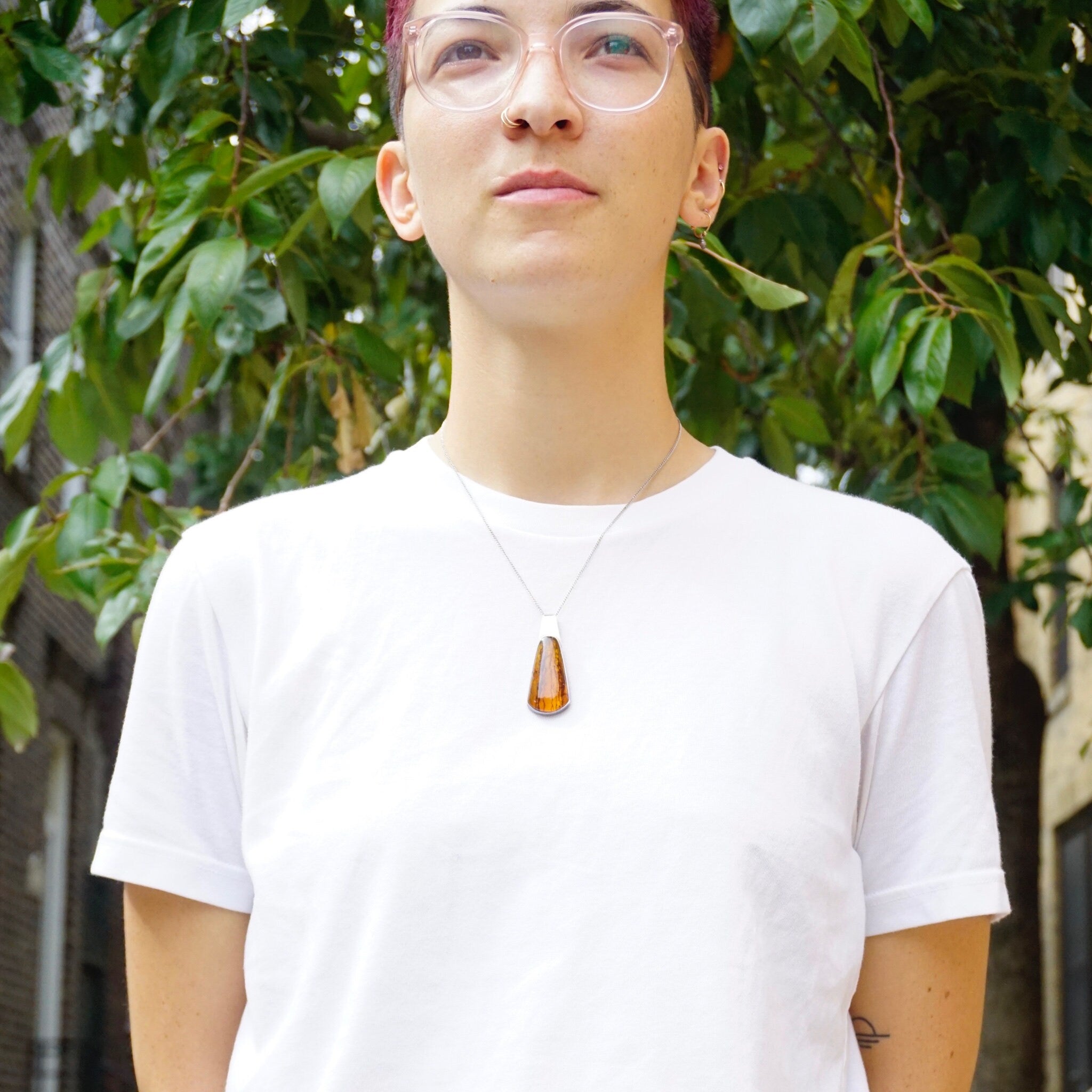 Vintage Natural Amber Sterling Silver Pendant, Beautiful Silver Pendant With Large Amber Stone, Unique Amber Pendant Set In Silver