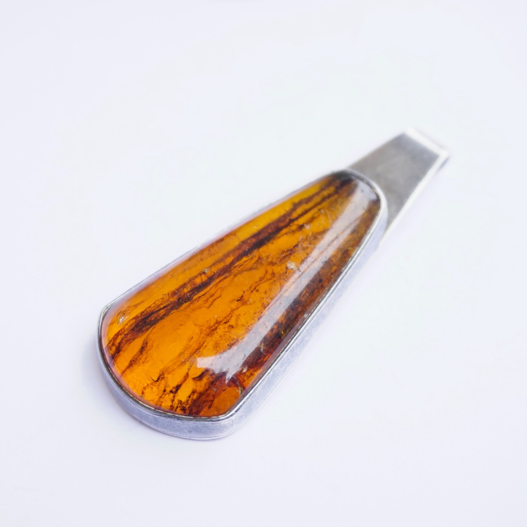 Vintage Natural Amber Sterling Silver Pendant, Beautiful Silver Pendant With Large Amber Stone, Unique Amber Pendant Set In Silver