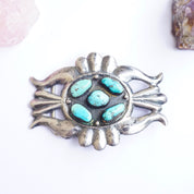 Vintage Navajo Sterling Silver Turquoise Belt Buckle, Native American Multi-Stone Belt Buckle, Old Pawn Silver Belt Buckle With Turquoise