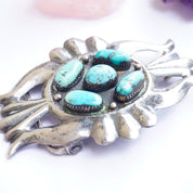 Vintage Navajo Sterling Silver Turquoise Belt Buckle, Native American Multi-Stone Belt Buckle, Old Pawn Silver Belt Buckle With Turquoise