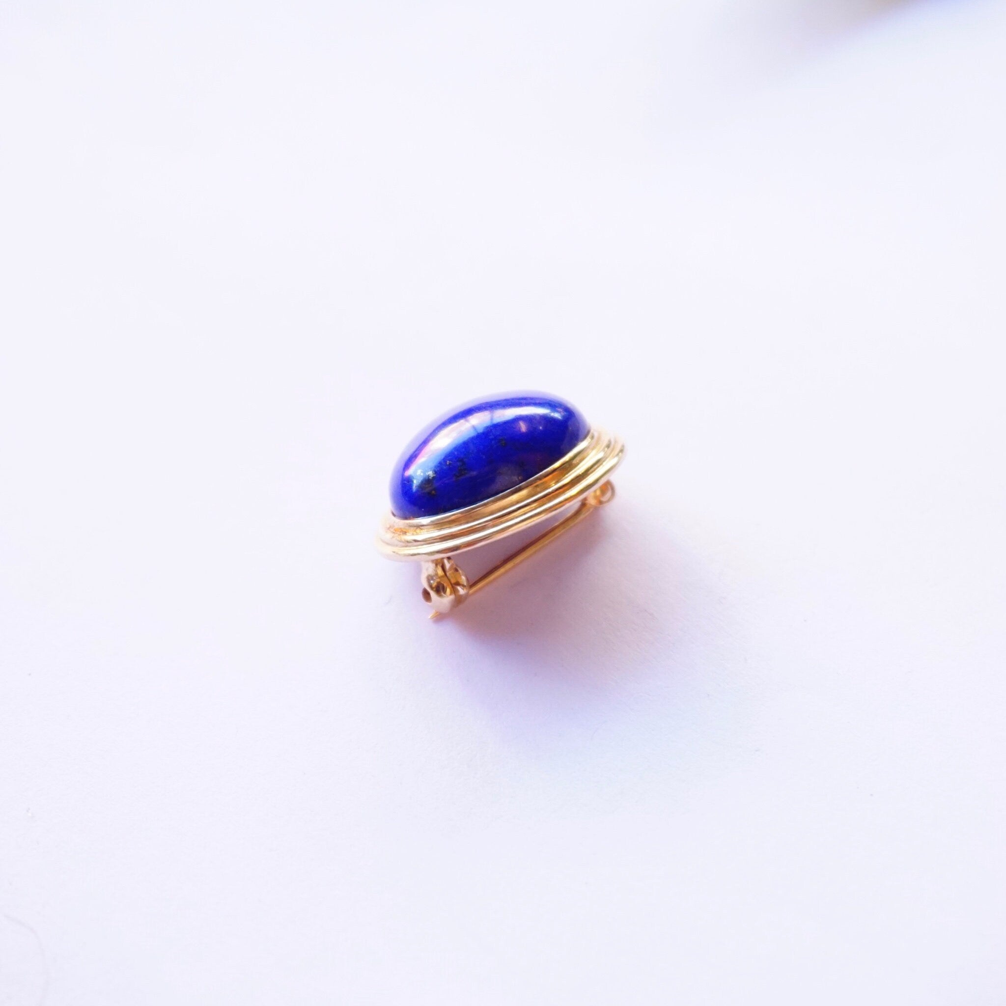 Vintage Gump's 14K Gold Lapis Lazuli Brooch, Antique Gold Pin With Lapis Lazuli Gemstone, Beautiful Blue And Gold Brooch, Gump's Jewelry