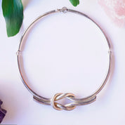 Vintage Sterling Silver Love Knot Choker Necklace, Statement Necklace With Infinity Knot, Unique Linked Choker Necklace With Knot Pendant