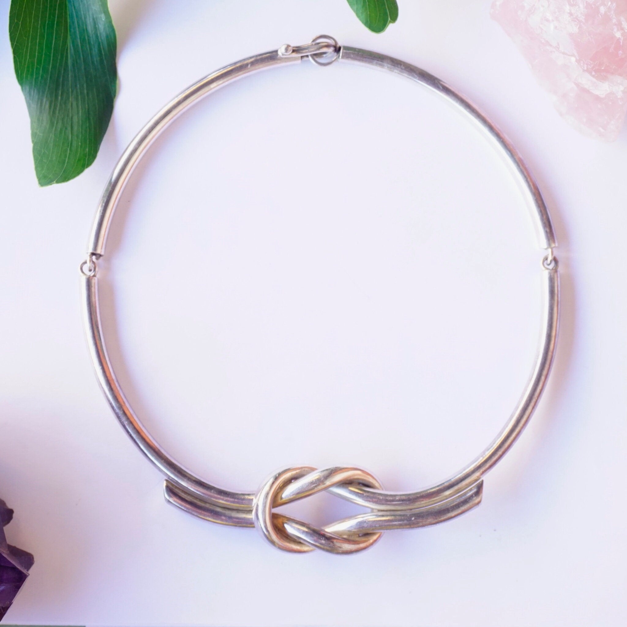 Vintage Sterling Silver Love Knot Choker Necklace, Statement Necklace With Infinity Knot, Unique Linked Choker Necklace With Knot Pendant