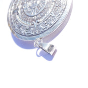 Vintage Sterling Silver Sun God Mayan Calendar Pendant, 925 Mexico Sun Medallion Pendant, Large 2-Sided Silver Pendant