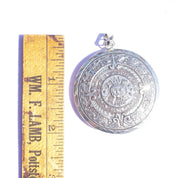 Vintage Sterling Silver Sun God Mayan Calendar Pendant, 925 Mexico Sun Medallion Pendant, Large 2-Sided Silver Pendant