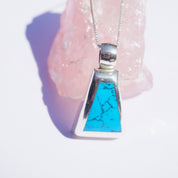 Vintage Sterling Silver Necklace With Turquoise Pendant, MEX925 Pendant Necklace, Marbled Blue Pendant, Abstract Silver Necklace