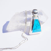 Vintage Sterling Silver Necklace With Turquoise Pendant, MEX925 Pendant Necklace, Marbled Blue Pendant, Abstract Silver Necklace