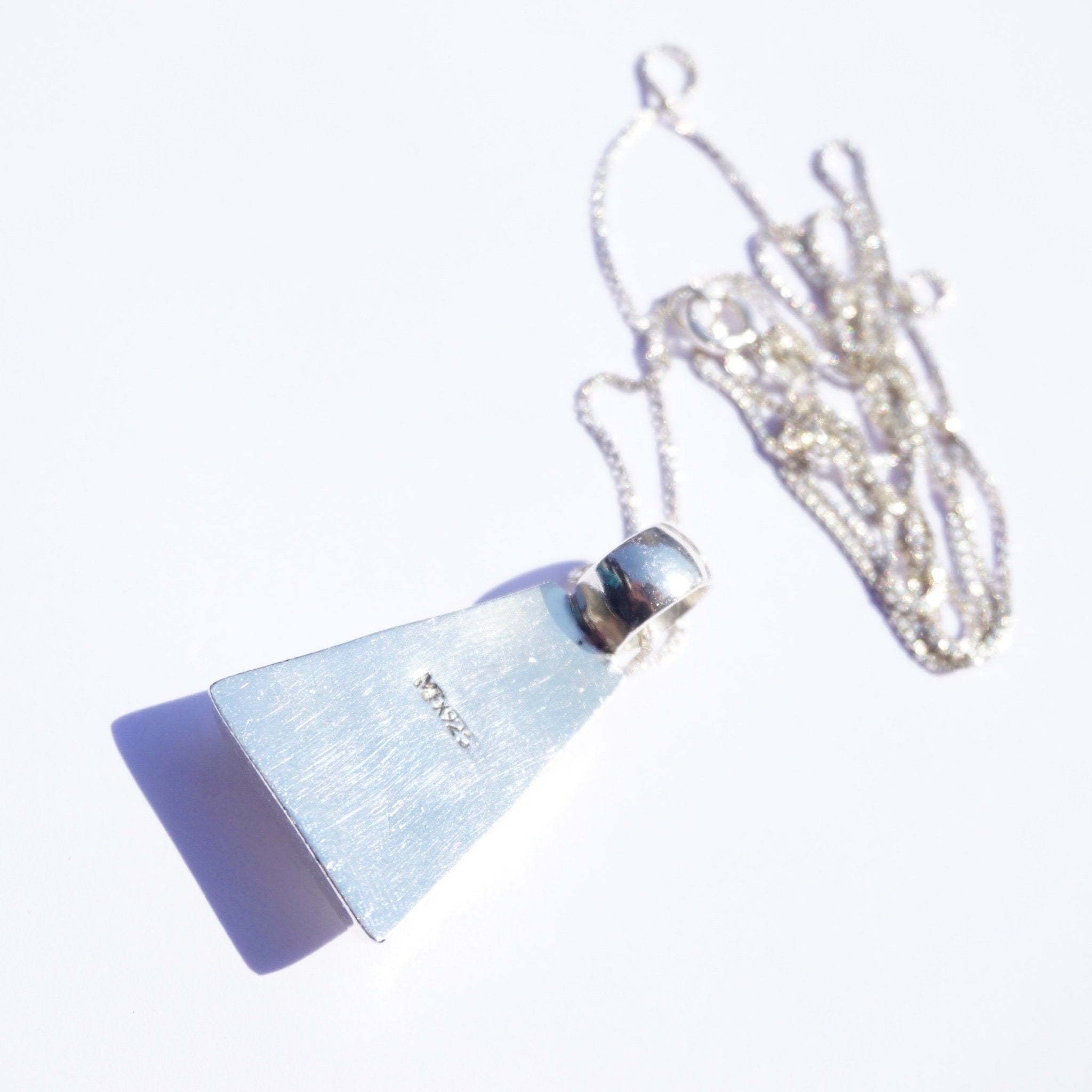 Vintage Sterling Silver Necklace With Turquoise Pendant, MEX925 Pendant Necklace, Marbled Blue Pendant, Abstract Silver Necklace