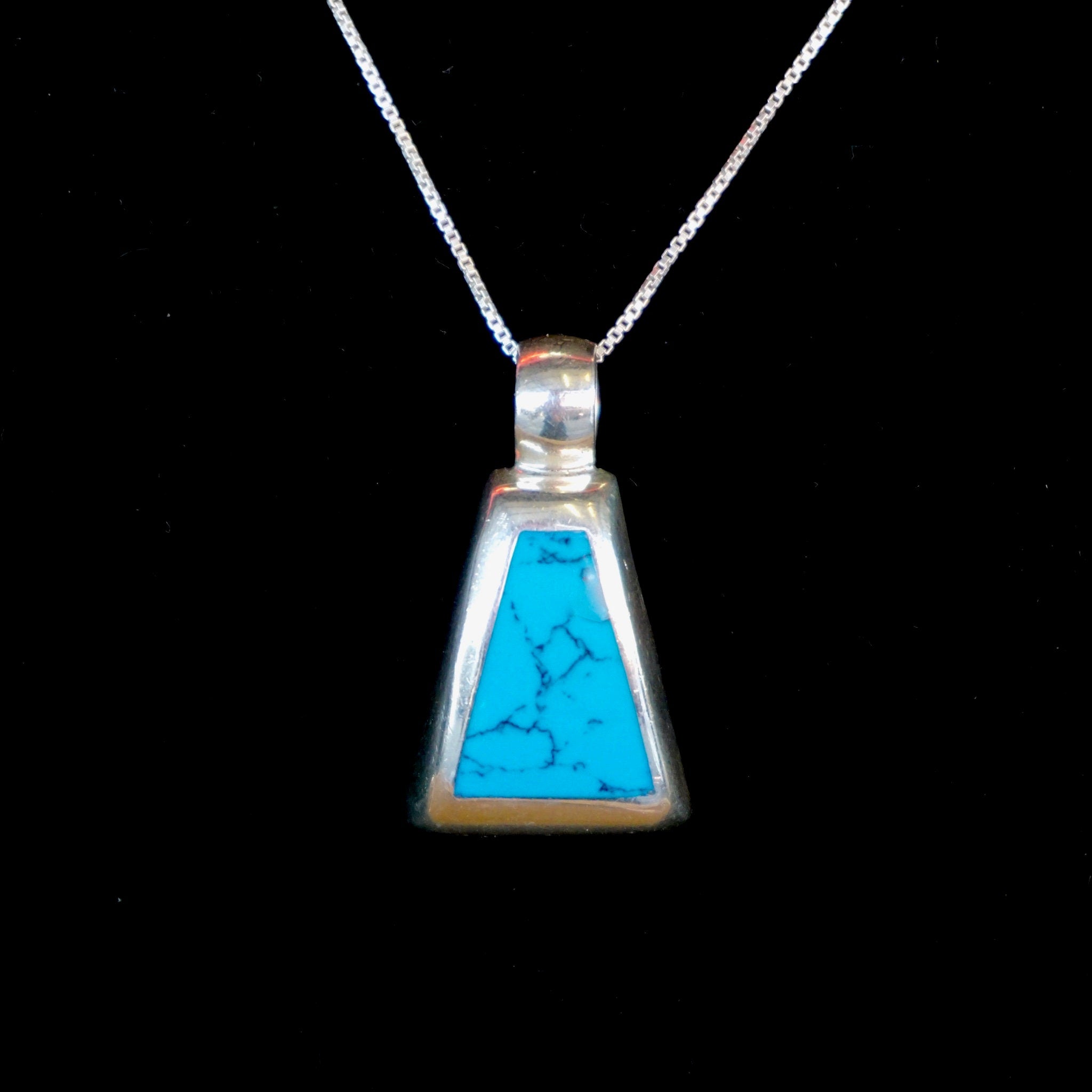 Vintage Sterling Silver Necklace With Turquoise Pendant, MEX925 Pendant Necklace, Marbled Blue Pendant, Abstract Silver Necklace