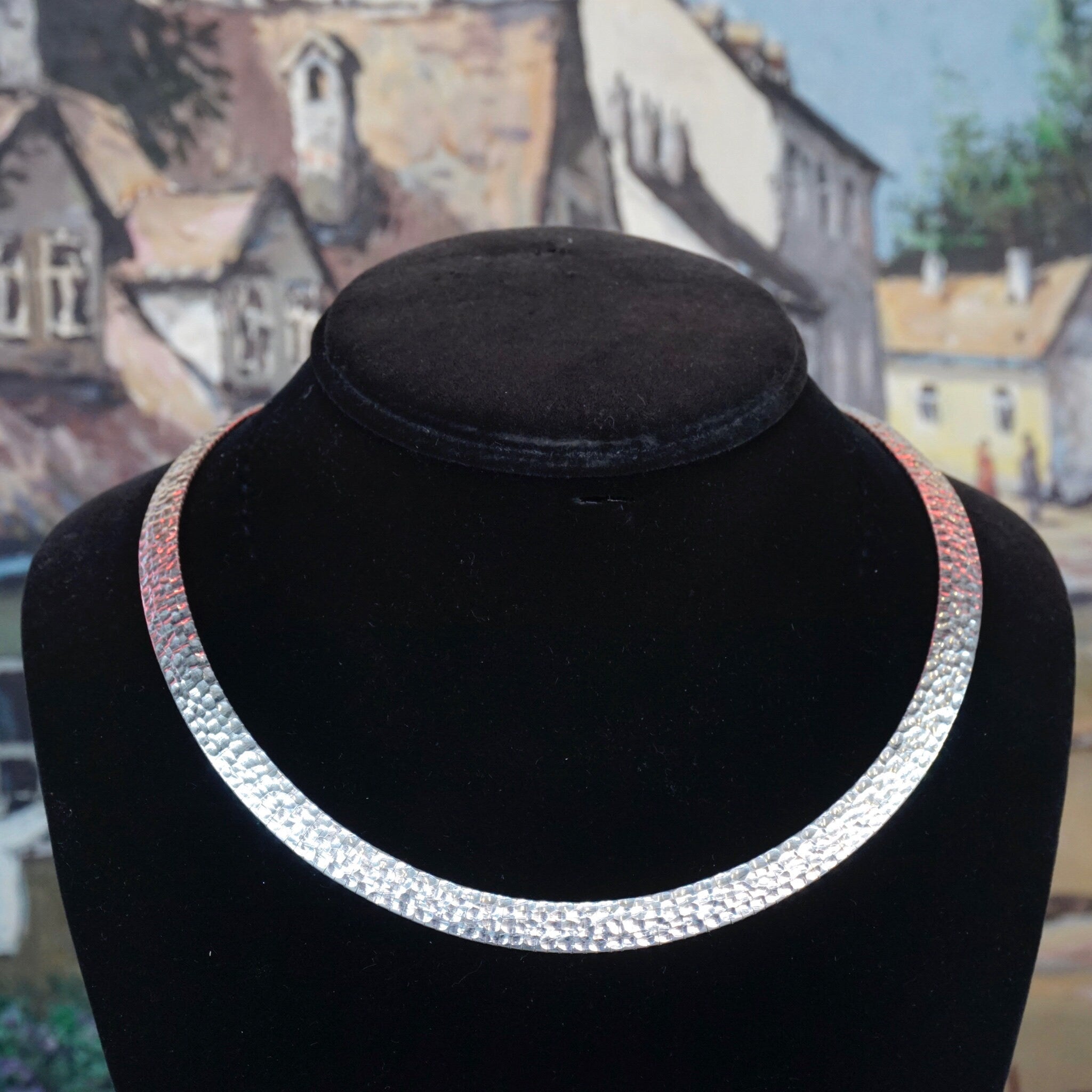 Vintage Italian Sterling Silver Hammered Choker, Hand Hammered Sterling Collar, 925 Italy Milor Silver Choker, Minimalist Silver Jewelry