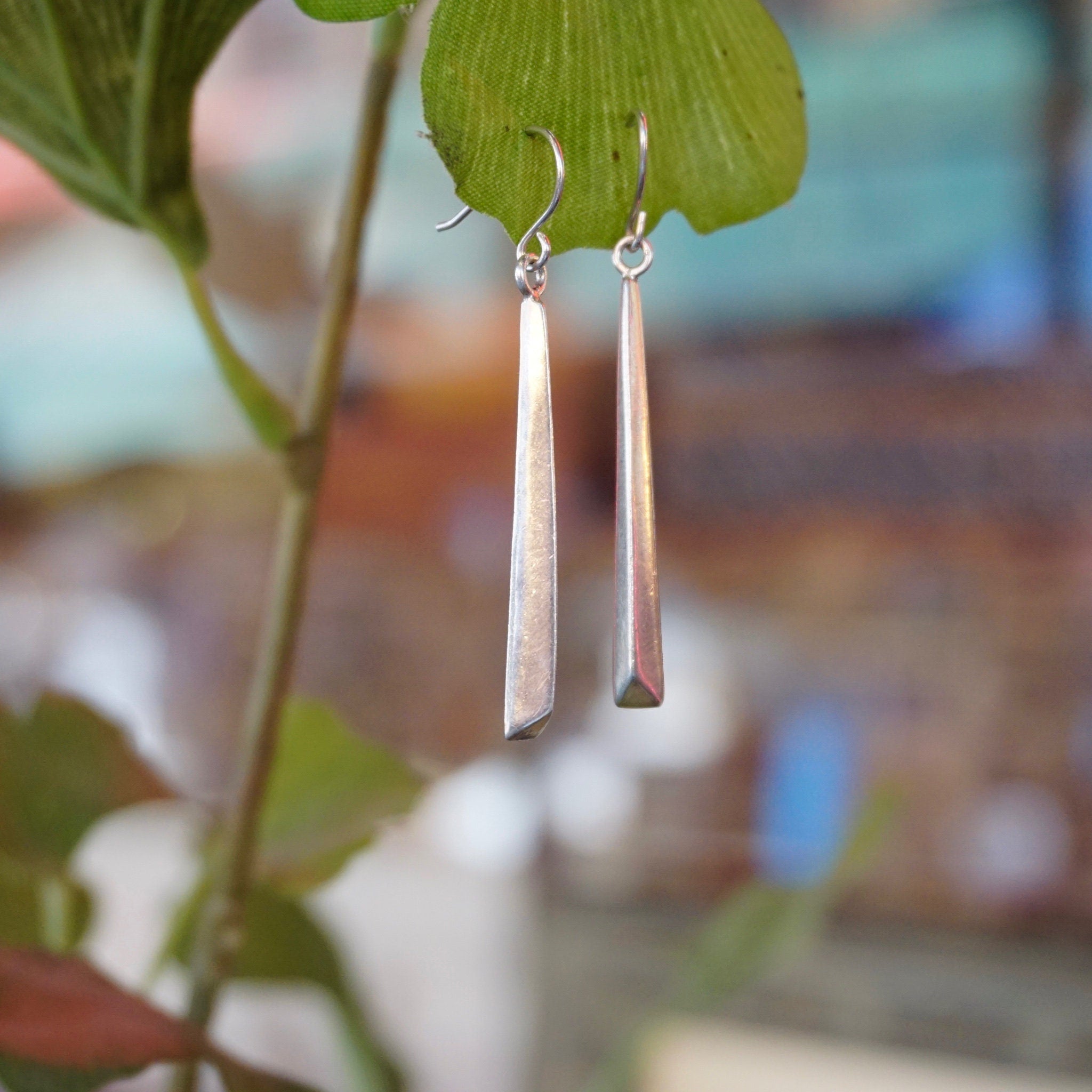 Vintage Sterling Silver Dangle Earrings, Minimalist Silver Drop Earrings, 925 Jewelry