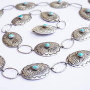 Vintage Native American Sterling Silver Turquoise Concho Belt, Adjustable Silver Belt With Accent Turquoise Stones, Old Pawn Jewelry