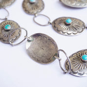 Vintage Native American Sterling Silver Turquoise Concho Belt, Adjustable Silver Belt With Accent Turquoise Stones, Old Pawn Jewelry