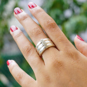 Vintage Sterling Silver Ring With Stripe Accent, Made In Mexico Silver Ring With Tiered Details, Thick Silver Band With Accent Stripe