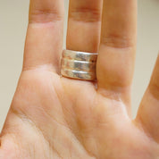 Vintage Sterling Silver Ring With Stripe Accent, Made In Mexico Silver Ring With Tiered Details, Thick Silver Band With Accent Stripe