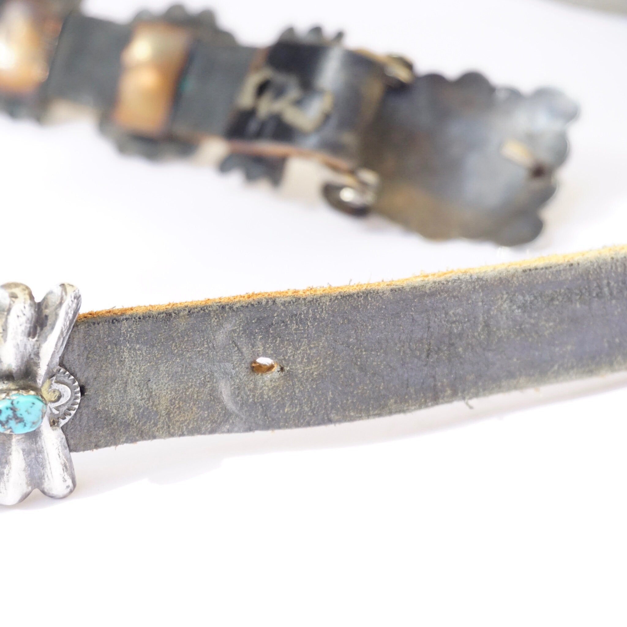 Vintage Native American Leather Concho Belt, Leather Belt With Silver Conchos and Accent Turquoise Stones, Old Pawn Accessories