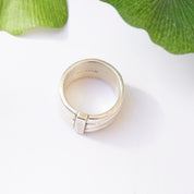 Vintage Sterling Silver Ring With Stripe Accent, Made In Mexico Silver Ring With Tiered Details, Thick Silver Band With Accent Stripe